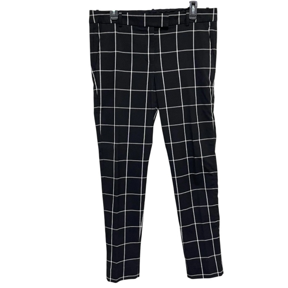 Vintage Joe Fresh Slim Dress Pants Pockets Windowpane Print Preppy Black Size 10
